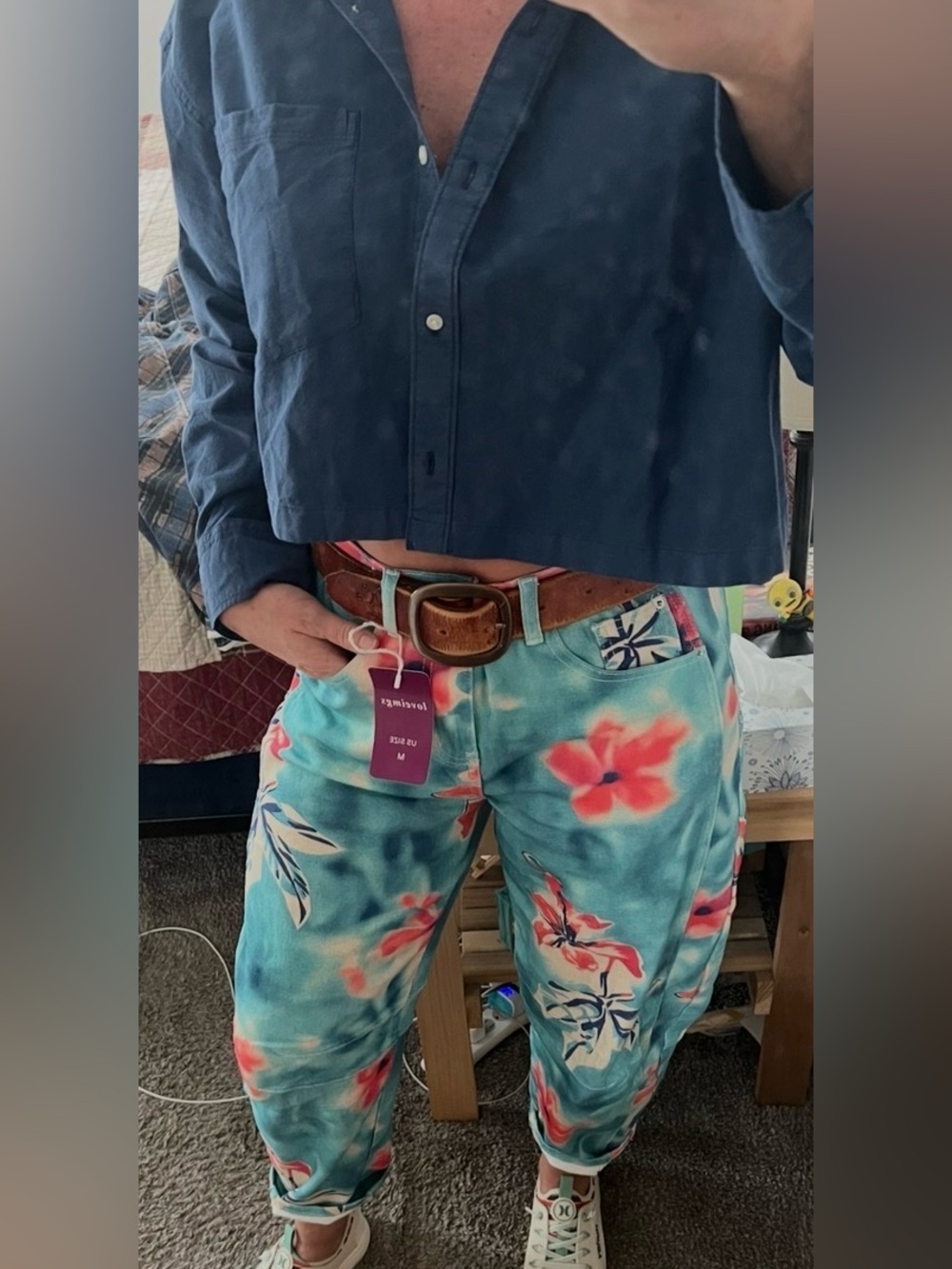 💙WOMENS BARREL LEG JEAN-TIE DYE PRINT-M💙 - Picture 3 of 16